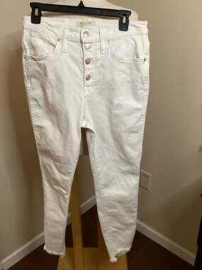 Madewell 10" High-Rise Skinny Crop Jeans in Pure White Button Fly Size 29